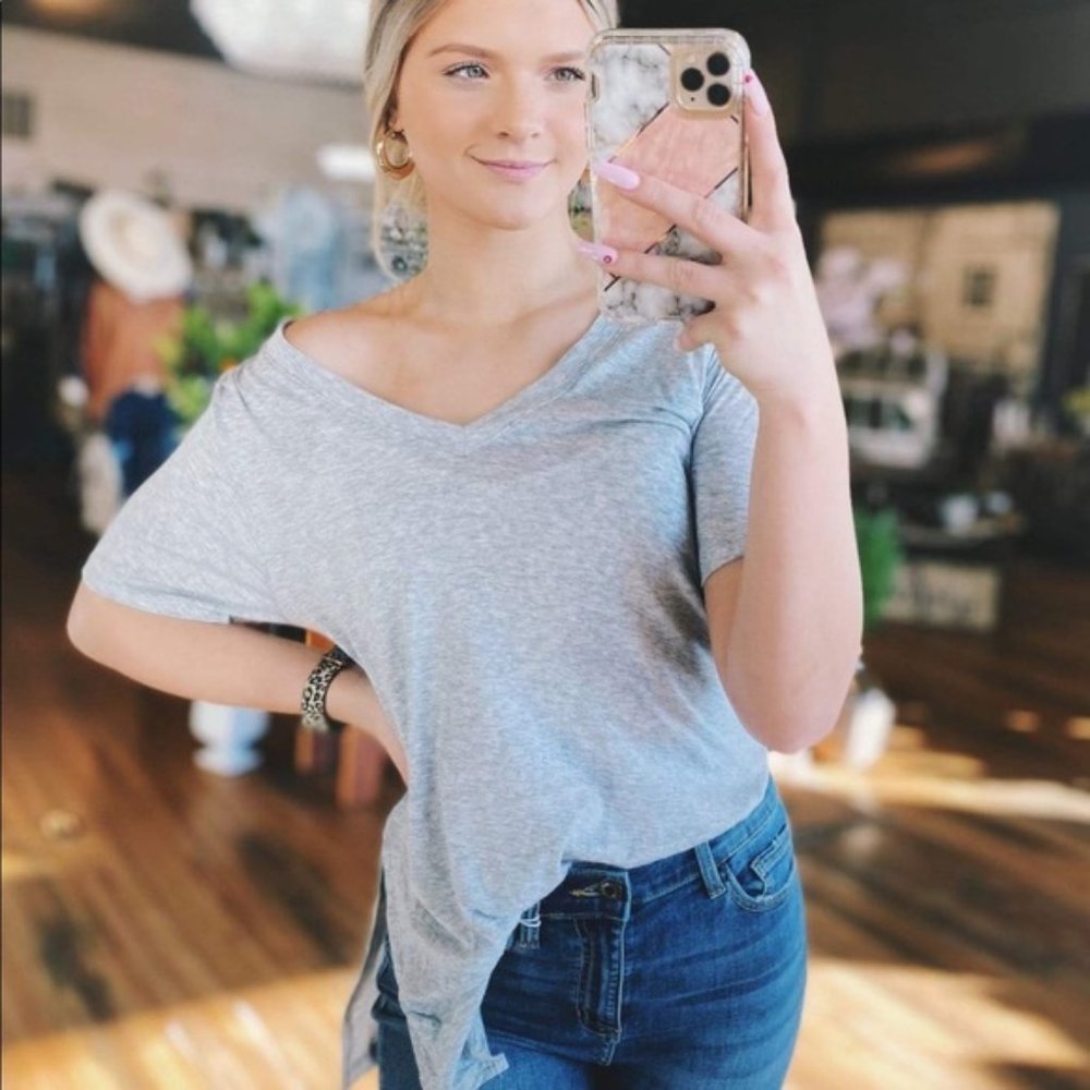 BASICALLY YOU V-NECK SHIRT-GRAY